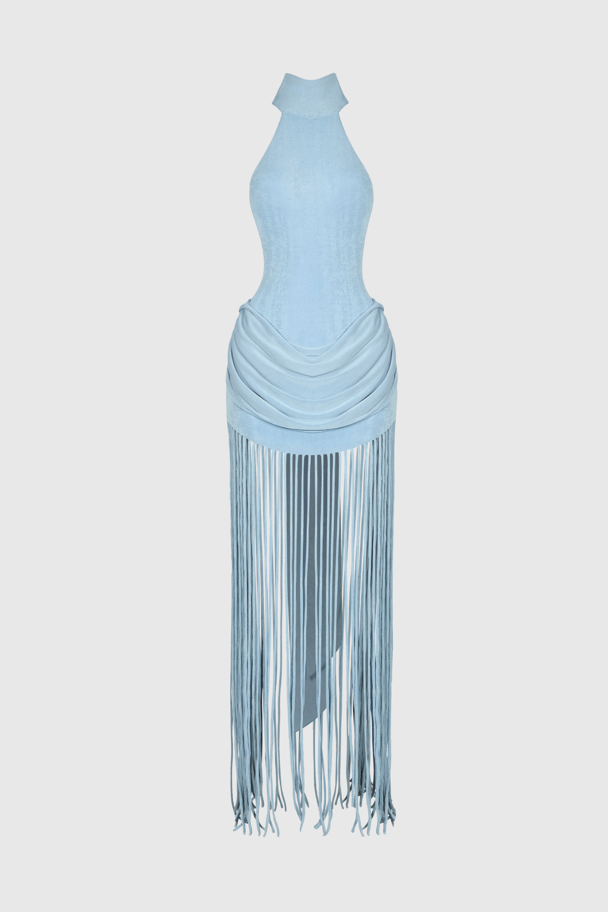 Leto Halter Draped Fringe Maxi Dress - Blue