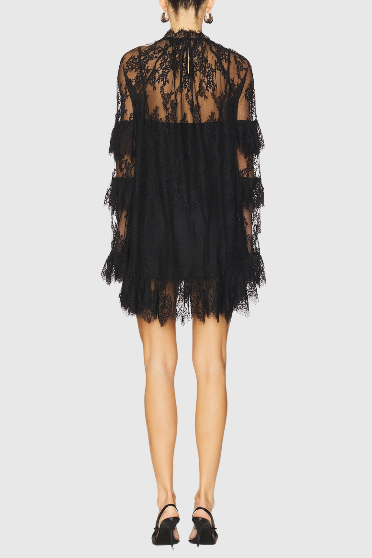 Lettice Lace Ruffle Mini Dress - Black
