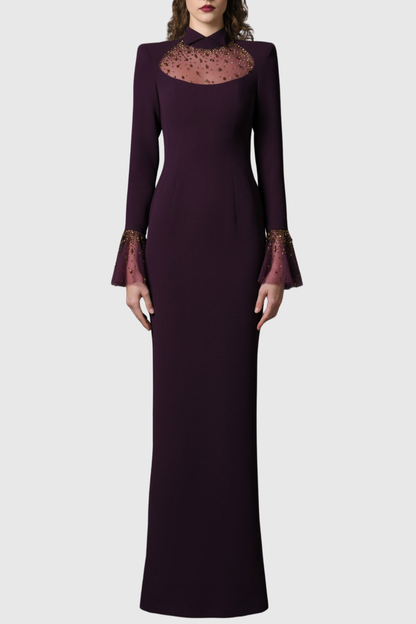 Leviara Crystal Embellished Mesh Maxi Dress