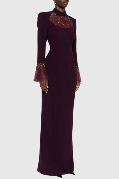 Leviara Crystal Embellished Mesh Maxi Dress