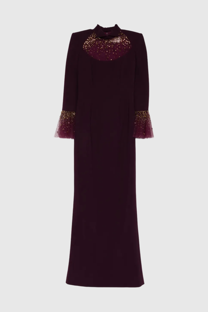 Leviara Crystal Embellished Mesh Maxi Dress