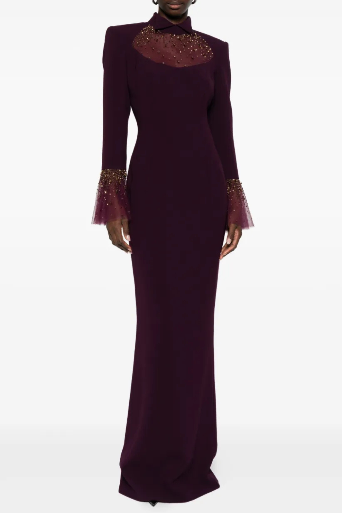 Leviara Crystal Embellished Mesh Maxi Dress