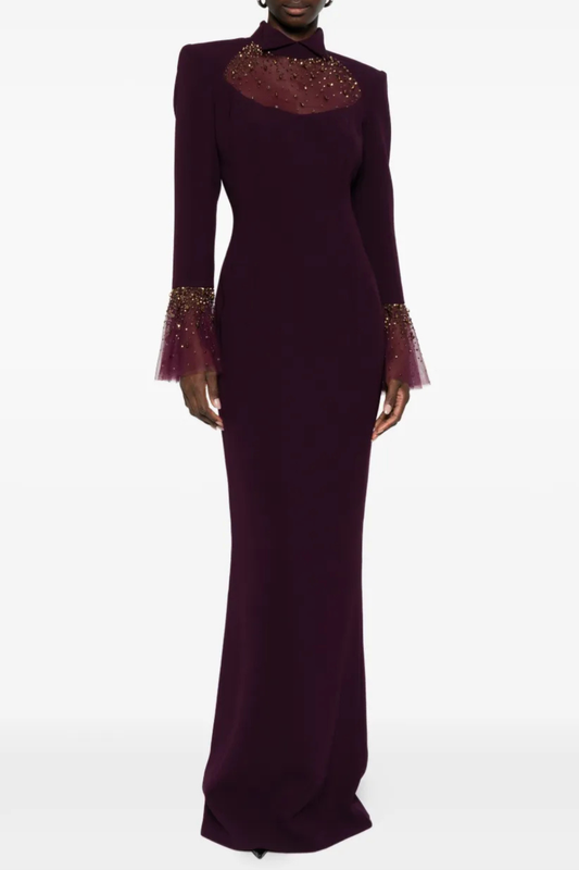 Leviara Crystal Embellished Mesh Maxi Dress