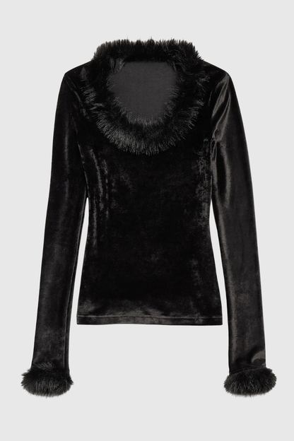Levine Faux Fur Velvet Top