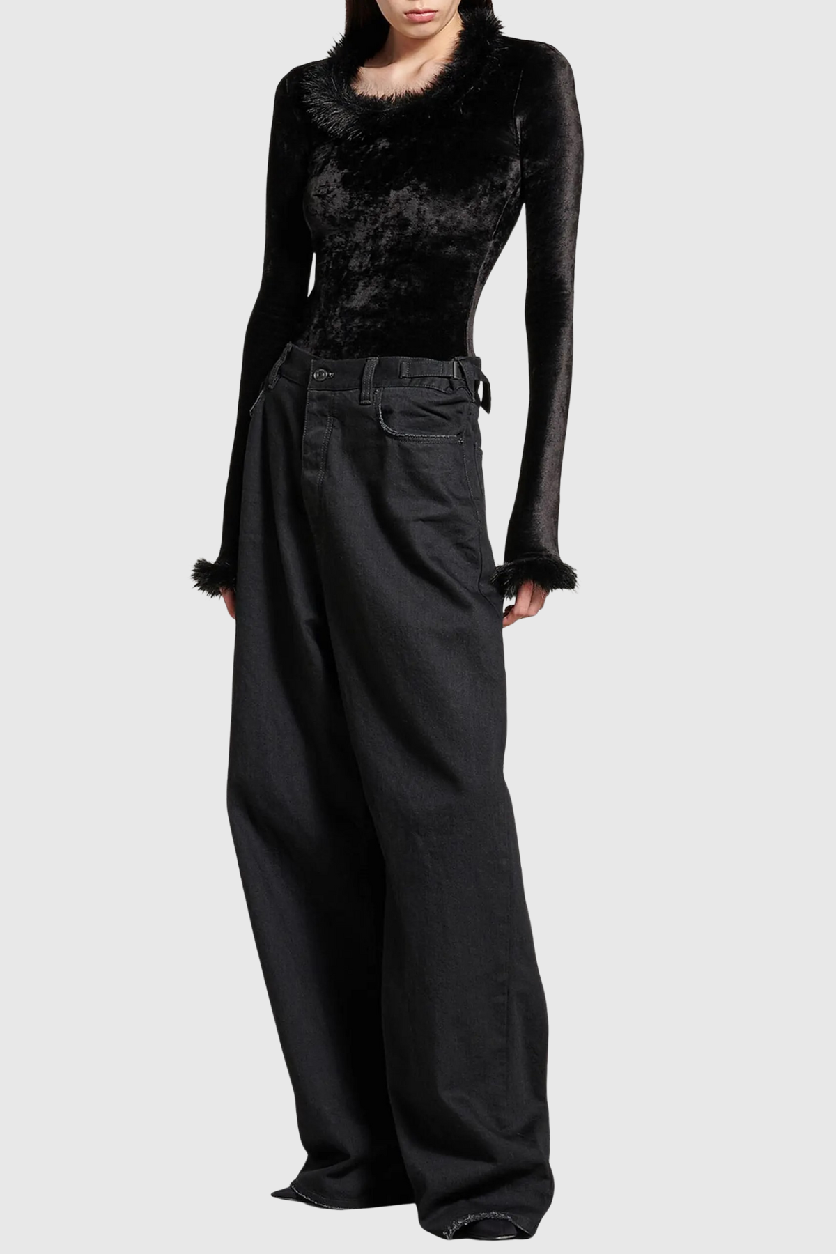 Levine Faux Fur Velvet Top