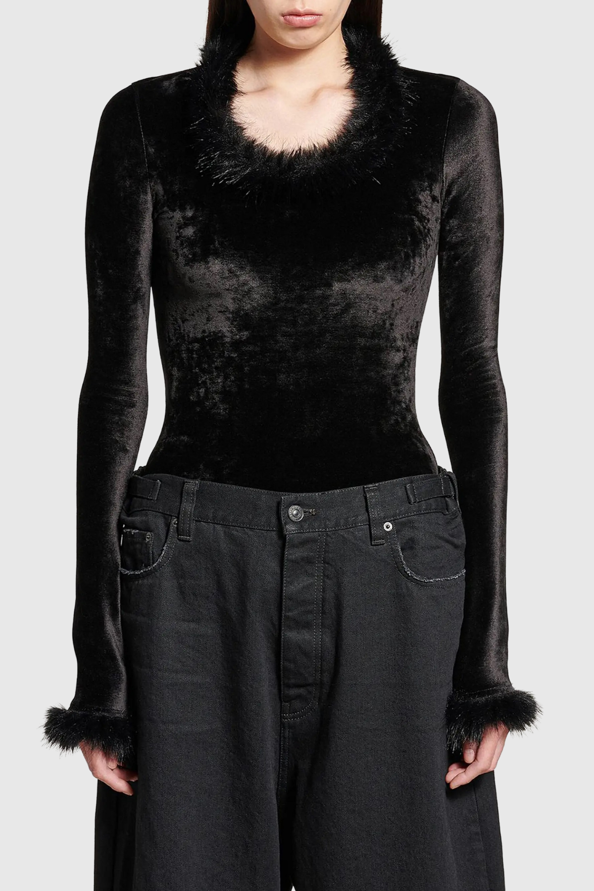 Levine Faux Fur Velvet Top