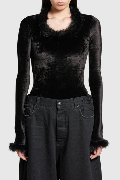 Levine Faux Fur Velvet Top