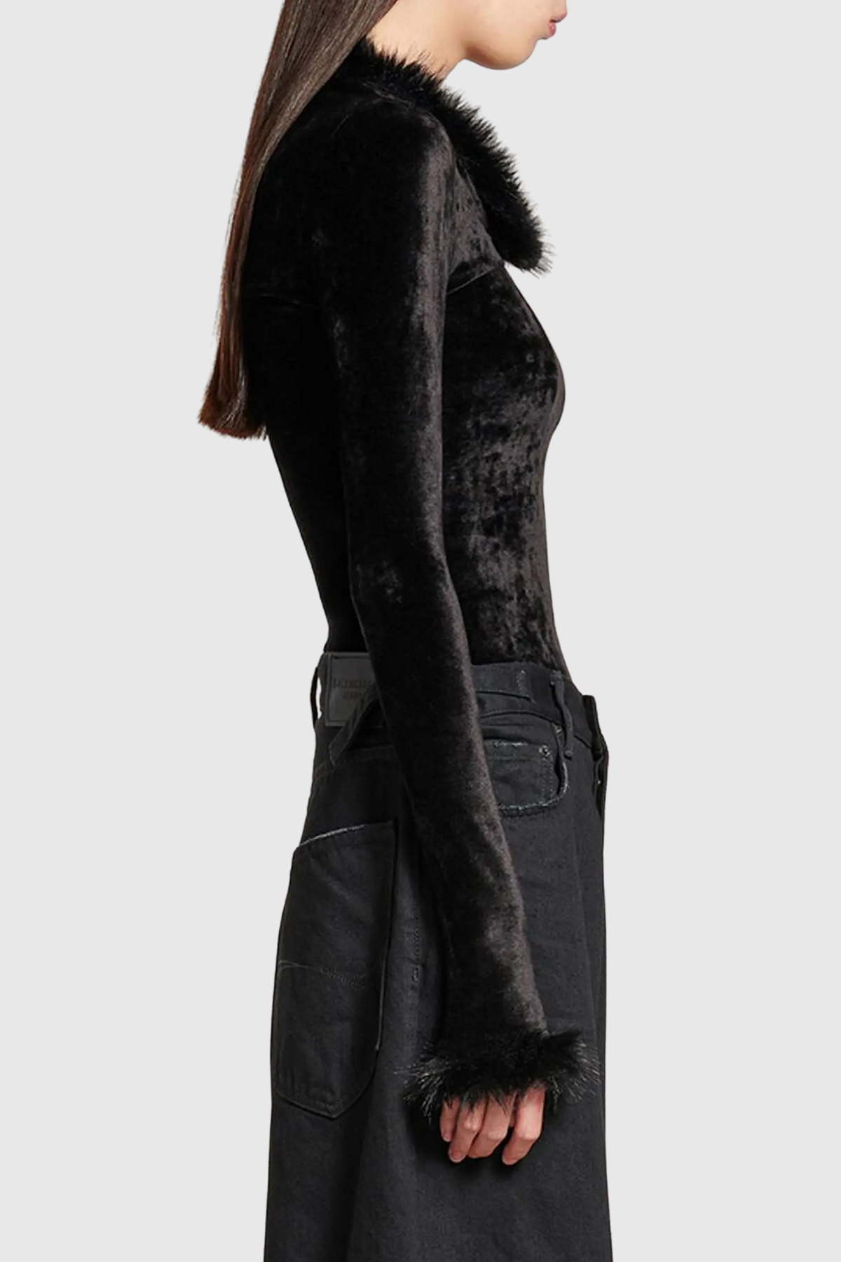 Levine Faux Fur Velvet Top