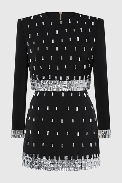 Lewra Rhinestone Embellished Top & Mini Skirt Set - Black
