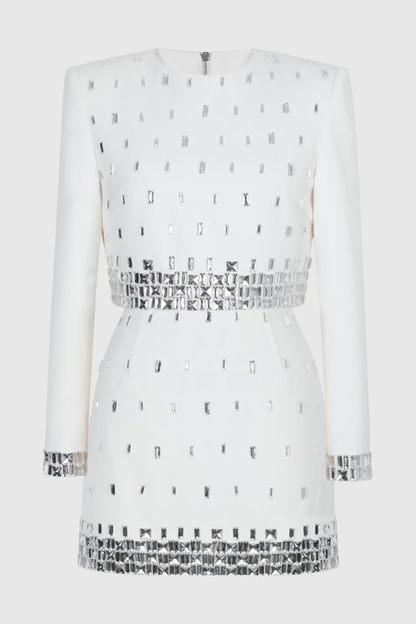 Lewra Rhinestone Embellished Top & Mini Skirt Set - White