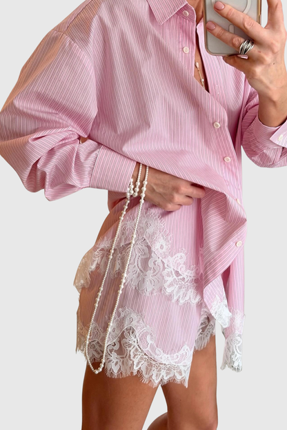 Leylan Lace Shirt & Shorts Set - Pink
