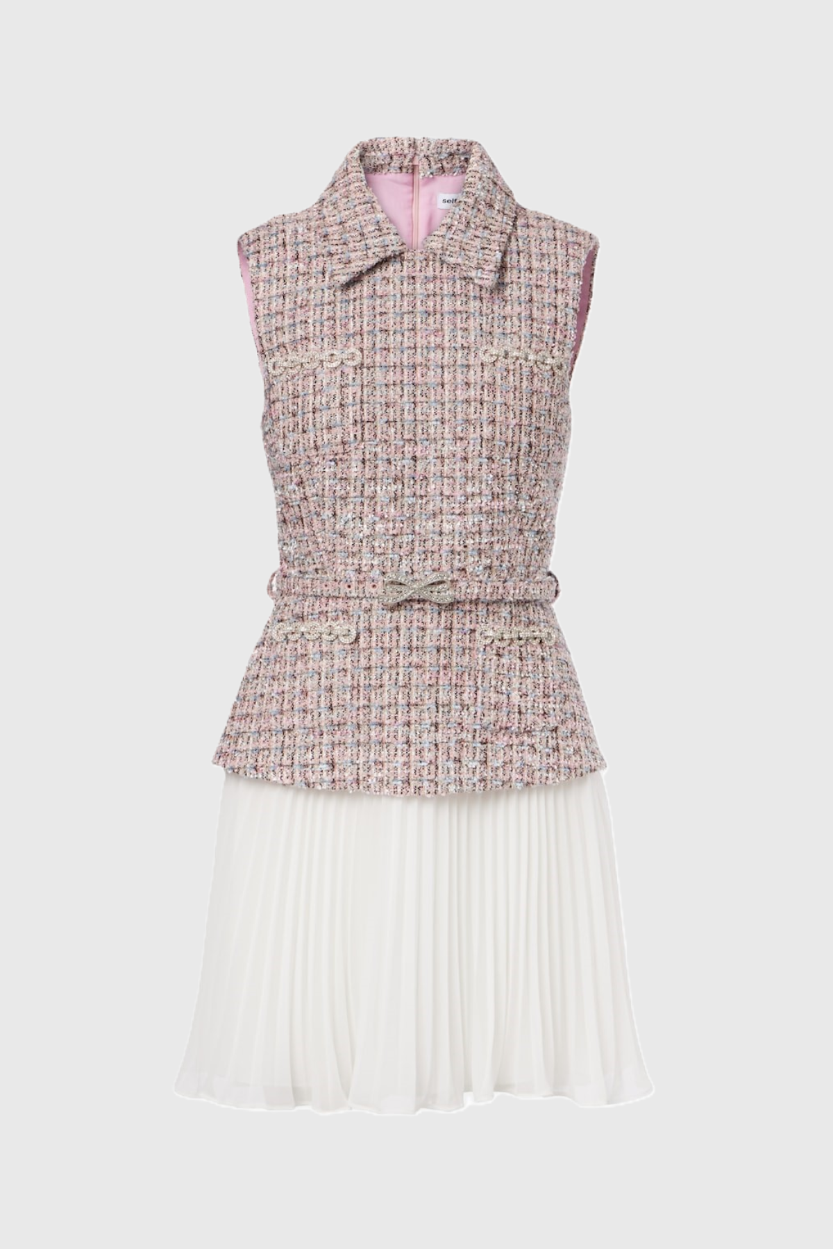 Lianne Tweed Sleeveless Pleated Mini Dress