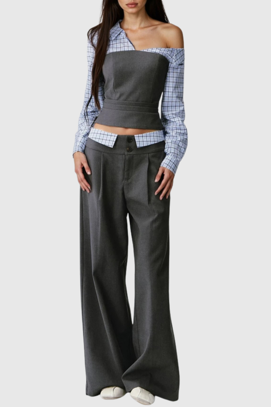 Lidal One Shoulder Plaid Top