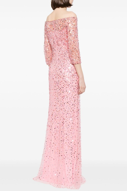 Liesel Off Shoulder Sequin Embellished Maxi Dress - Pink