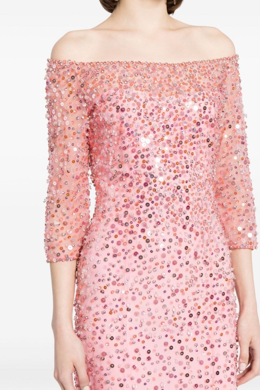 Liesel Off Shoulder Sequin Embellished Maxi Dress - Pink