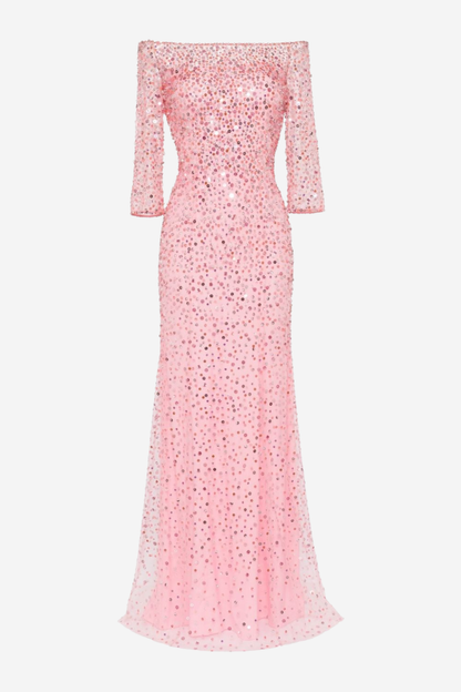 Liesel Off Shoulder Sequin Embellished Maxi Dress - Pink