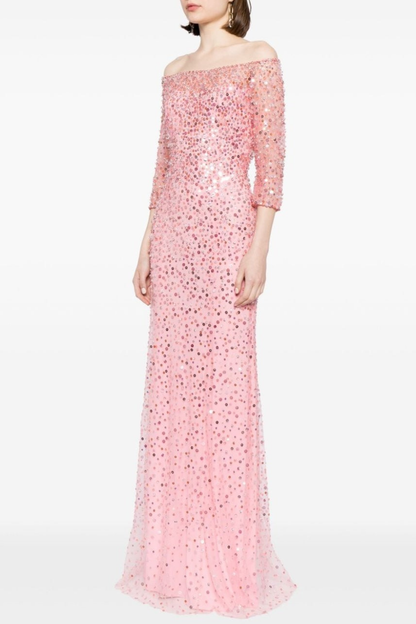 Liesel Off Shoulder Sequin Embellished Maxi Dress - Pink