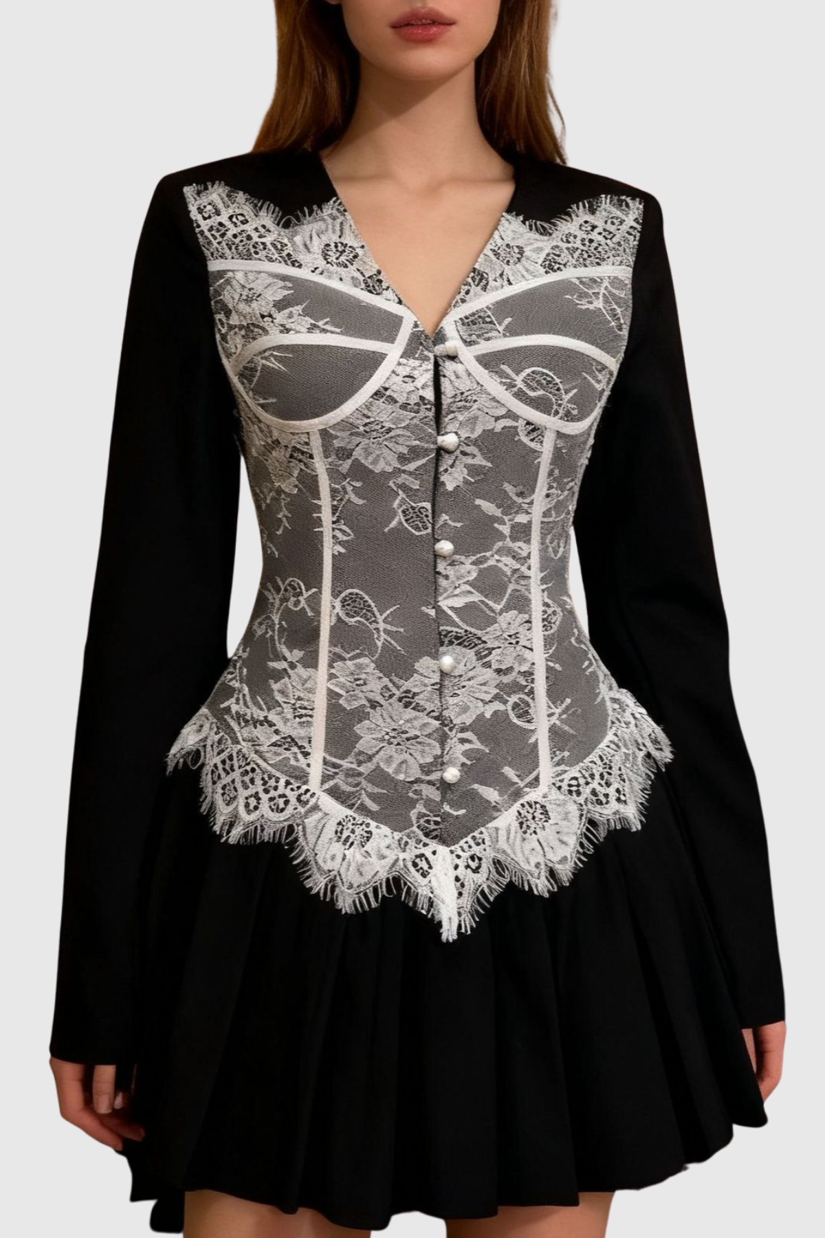 Lifa Lace Corset Mini Dress - Black