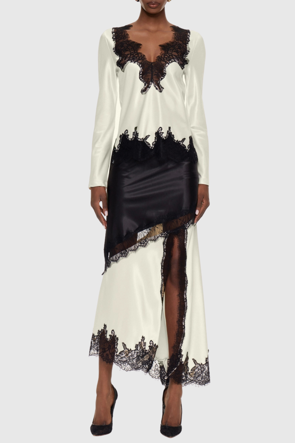 Liggy Plunge Lace Top & Midi Skirt Set