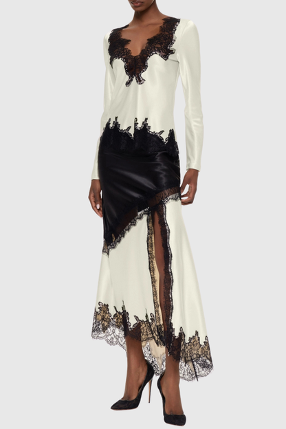 Liggy Plunge Lace Top & Midi Skirt Set