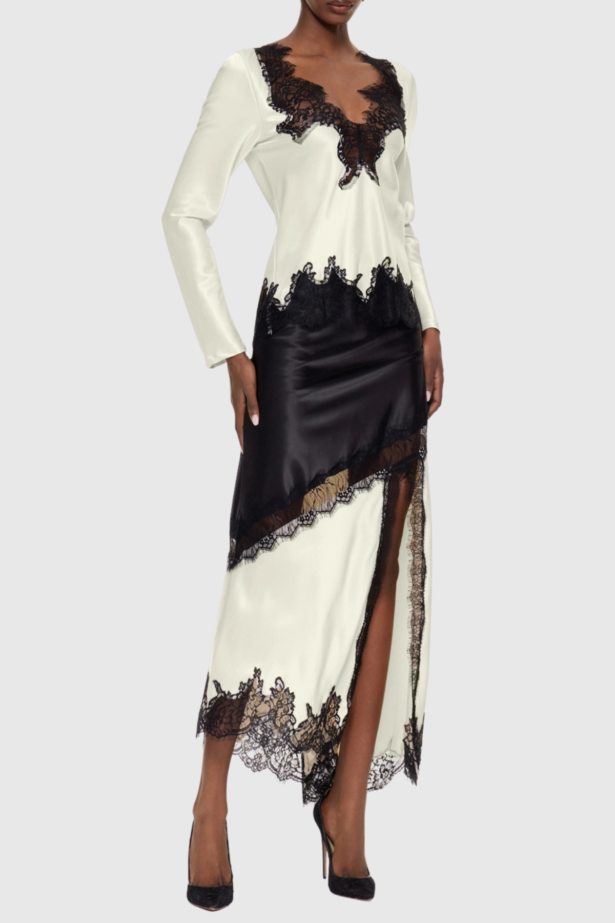 Liggy Plunge Lace Top & Midi Skirt Set