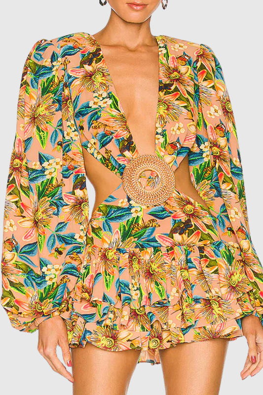 Lillith Floral Cutout Ruffle Mini Dress