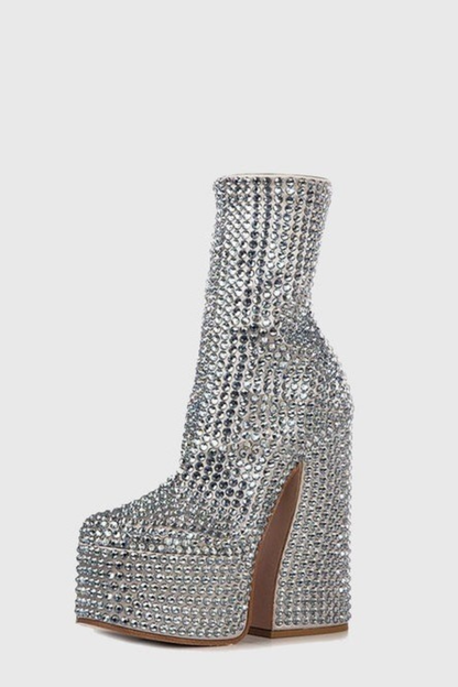 Linada Crystal Embellished Platform Boots - Silver