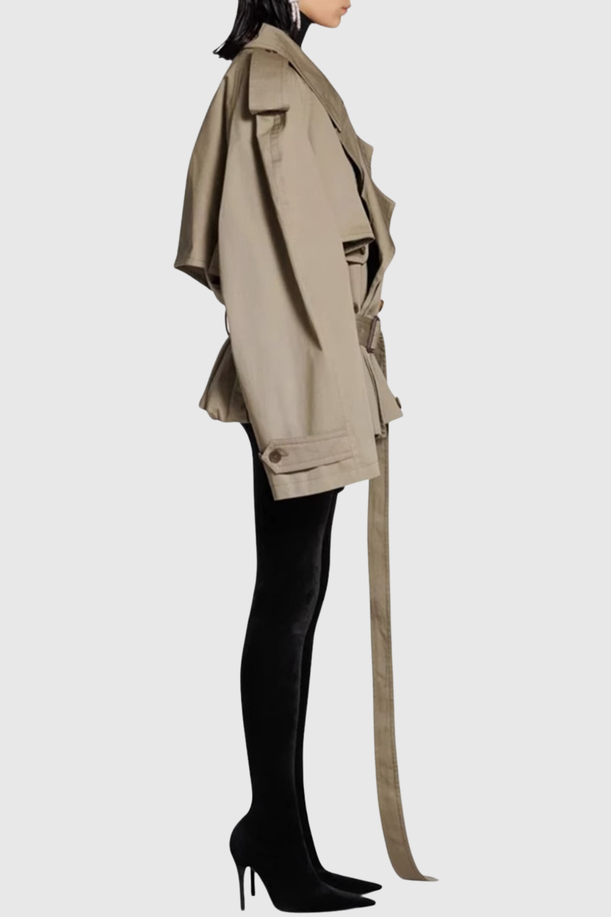 Lisane Double Breasted Short Trench Coat - Khaki