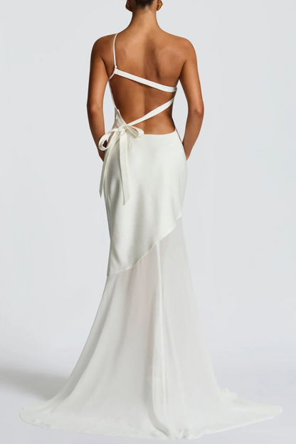 Lissa One Shoulder Satin Maxi Dress - White