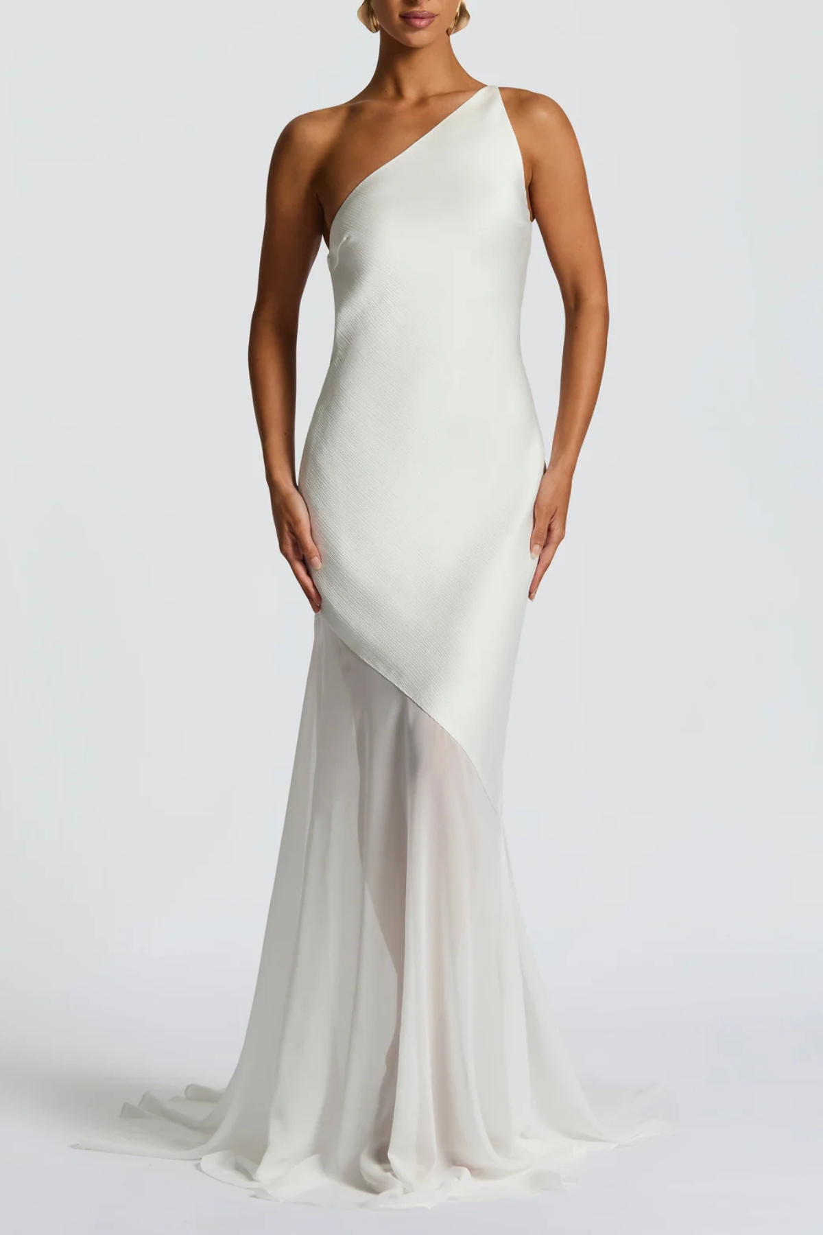 Lissa One Shoulder Satin Maxi Dress - White