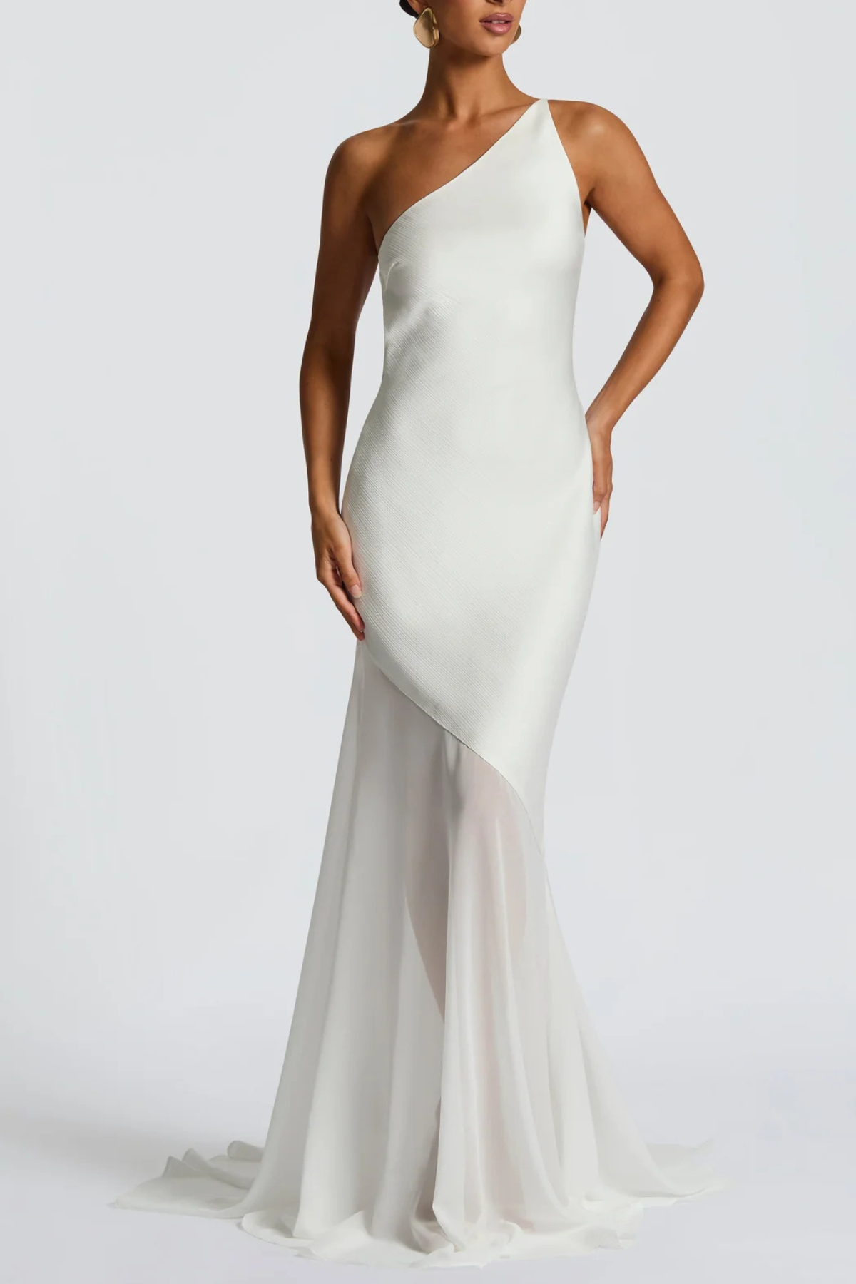 Lissa One Shoulder Satin Maxi Dress - White