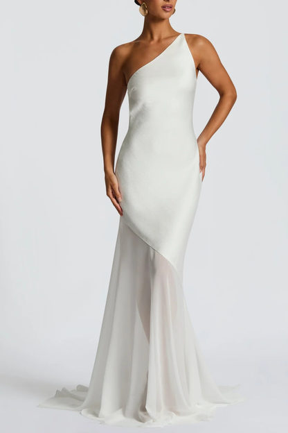 Lissa One Shoulder Satin Maxi Dress - White
