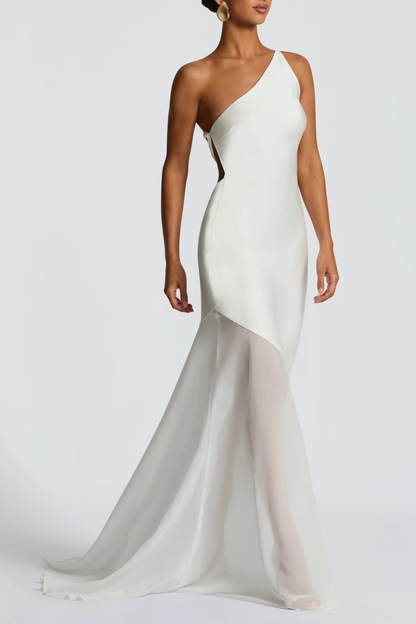 Lissa One Shoulder Satin Maxi Dress - White
