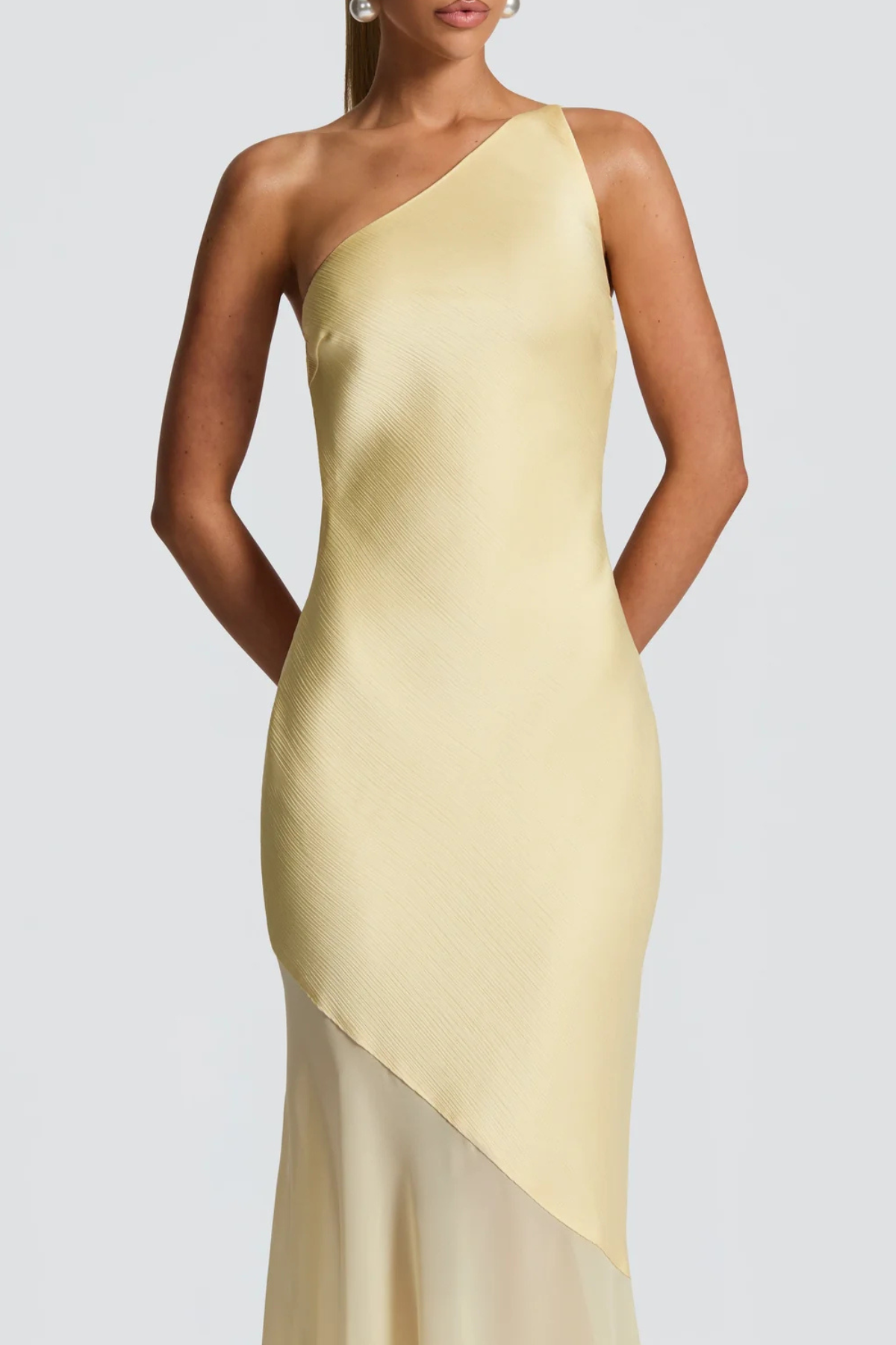 Lissa One Shoulder Satin Maxi Dress - Yellow