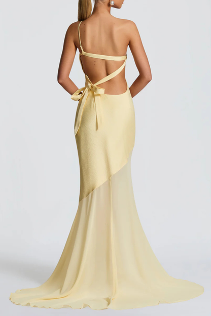 Lissa One Shoulder Satin Maxi Dress - Yellow