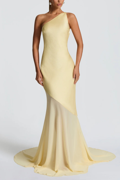 Lissa One Shoulder Satin Maxi Dress - Yellow