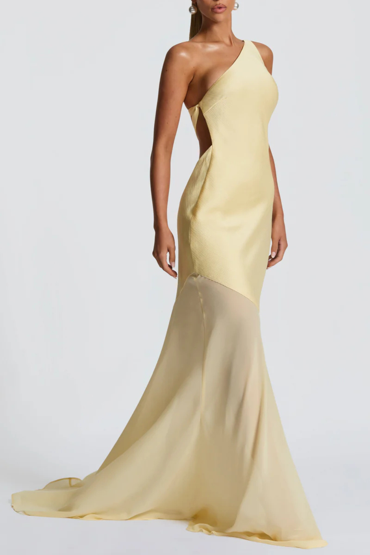 Lissa One Shoulder Satin Maxi Dress - Yellow
