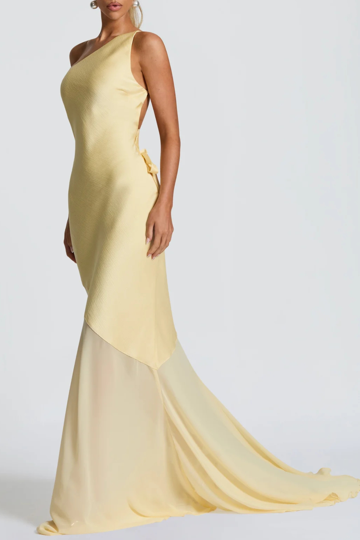 Lissa One Shoulder Satin Maxi Dress - Yellow