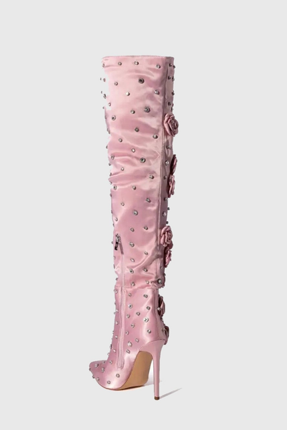 Liza Floral Rhinestone Knee High Boots