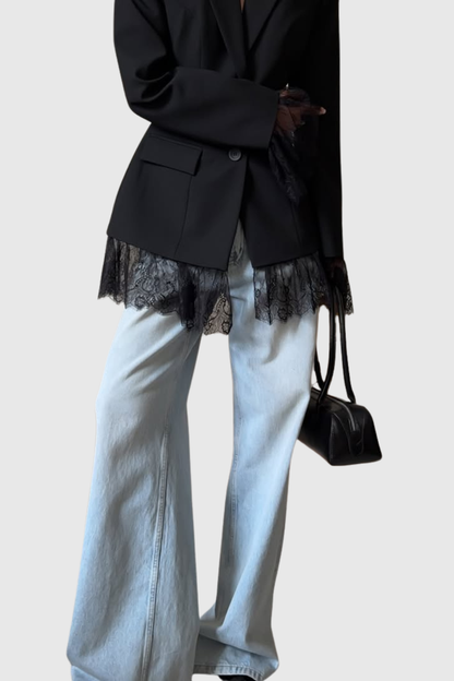 Lobart Lace Trim Blazer - Black