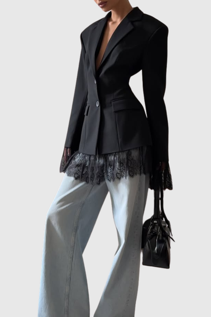 Lobart Lace Trim Blazer - Black
