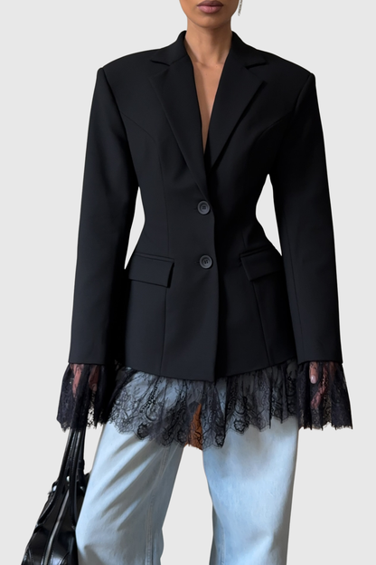 Lobart Lace Trim Blazer - Black