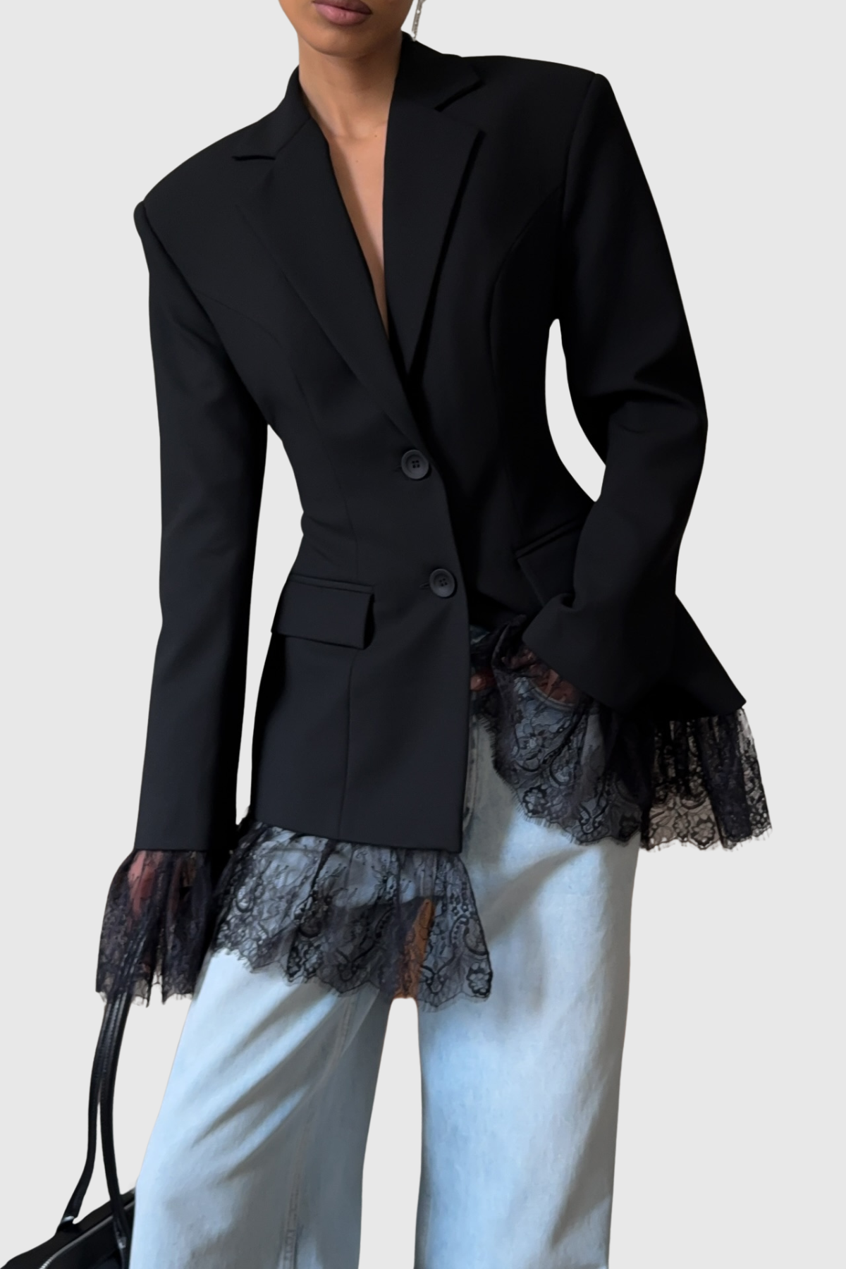 Lobart Lace Trim Blazer - Black