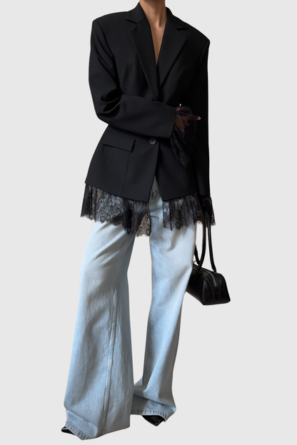 Lobart Lace Trim Blazer - Black