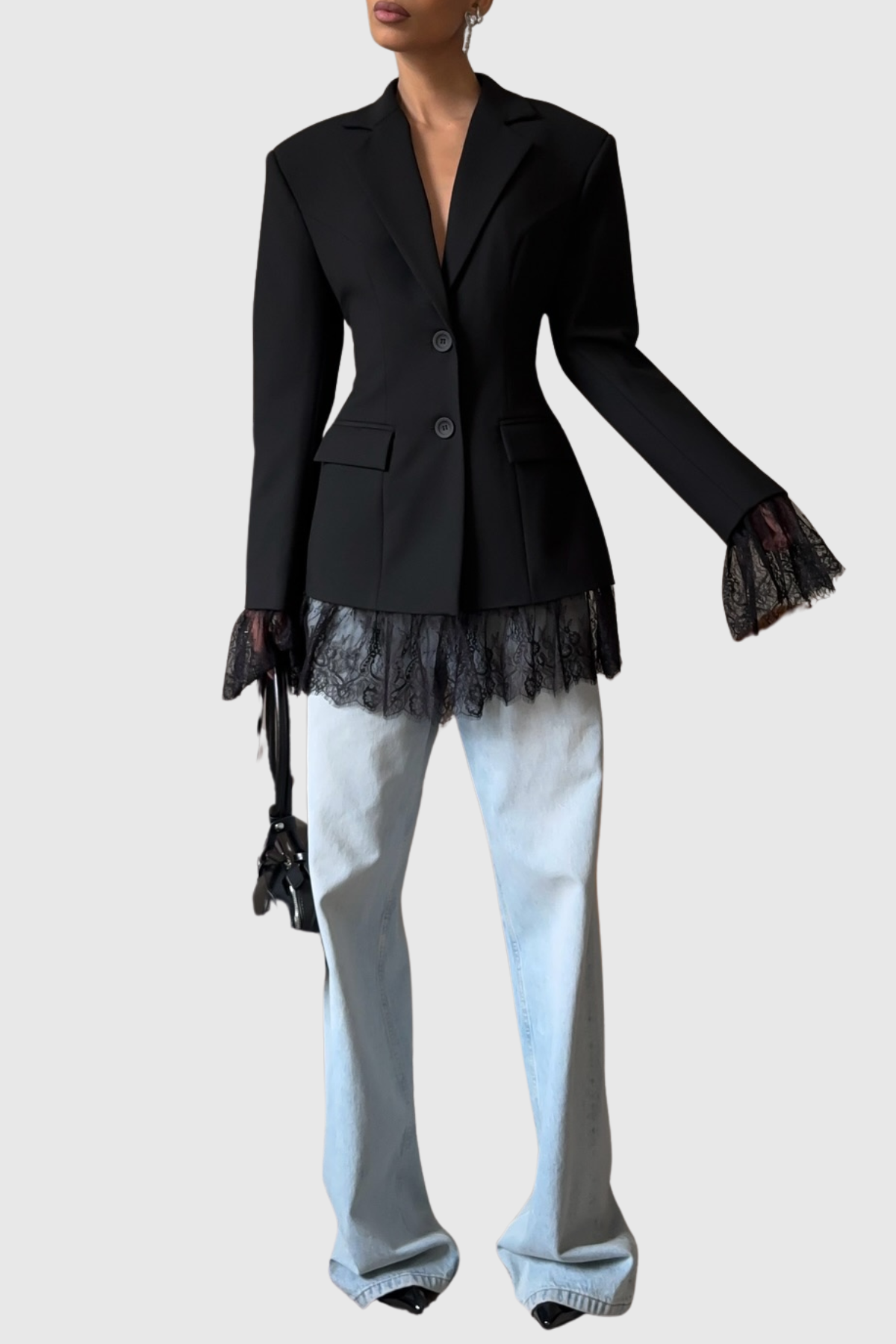 Lobart Lace Trim Blazer - Black