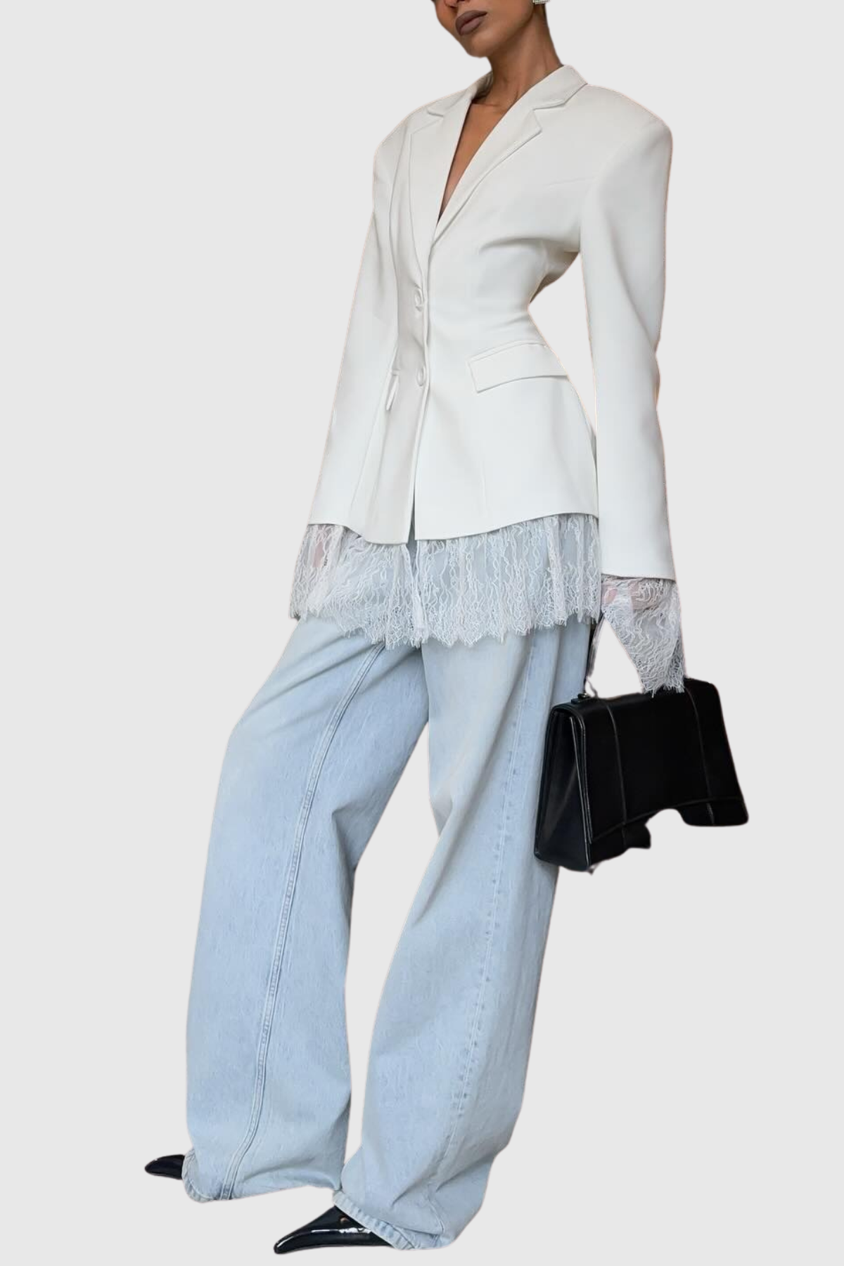 Lobart Lace Trim Blazer - White