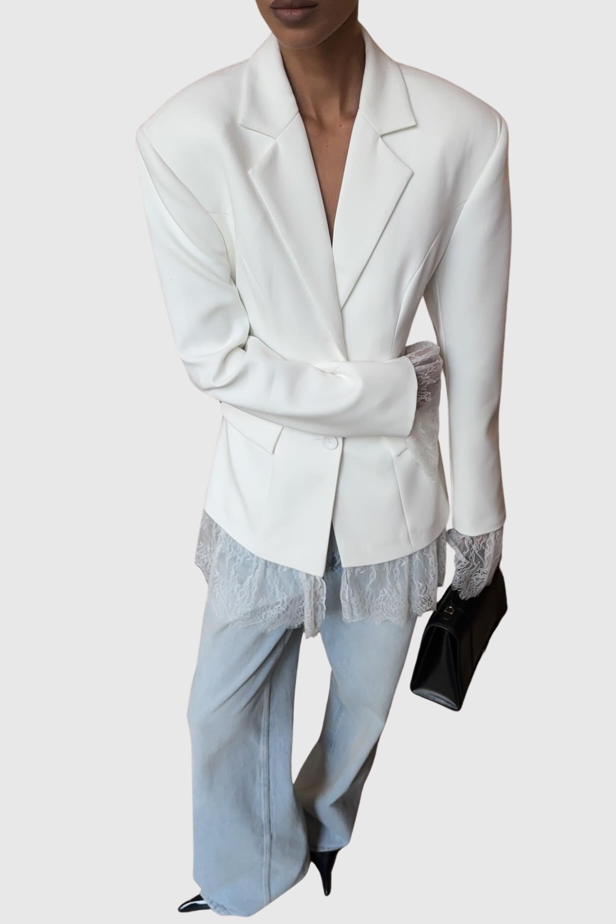 Lobart Lace Trim Blazer - White