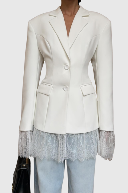 Lobart Lace Trim Blazer - White