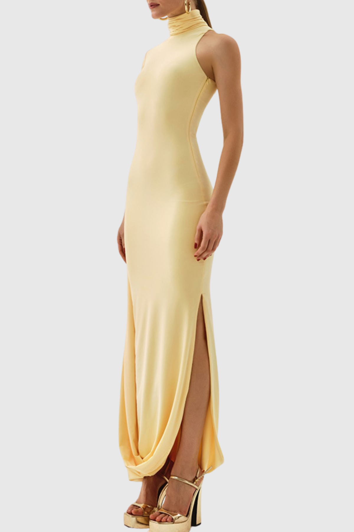 Lokio One Shoulder Asymmetric Draped Midi Dress - Yellow