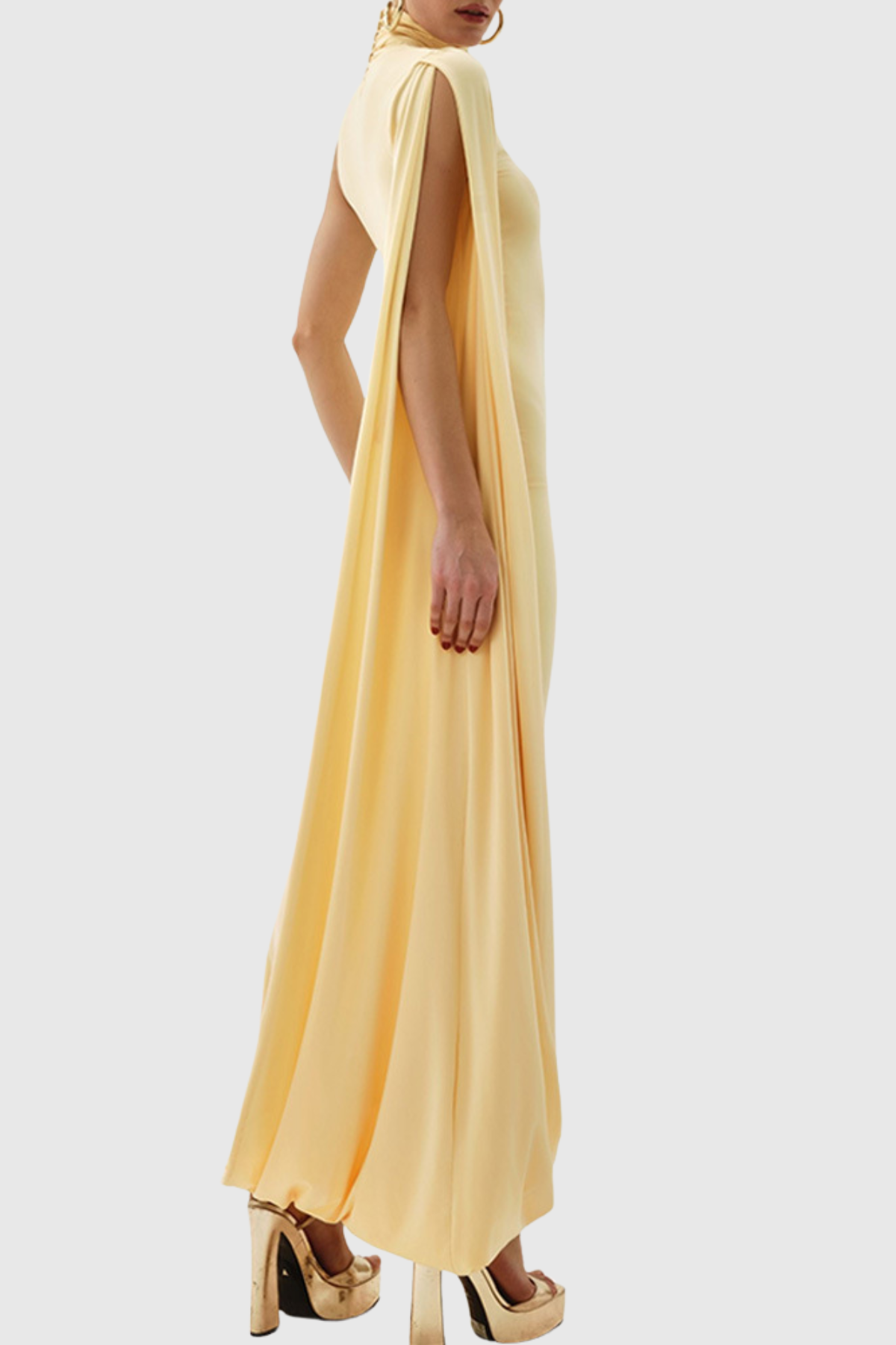 Lokio One Shoulder Asymmetric Draped Midi Dress - Yellow